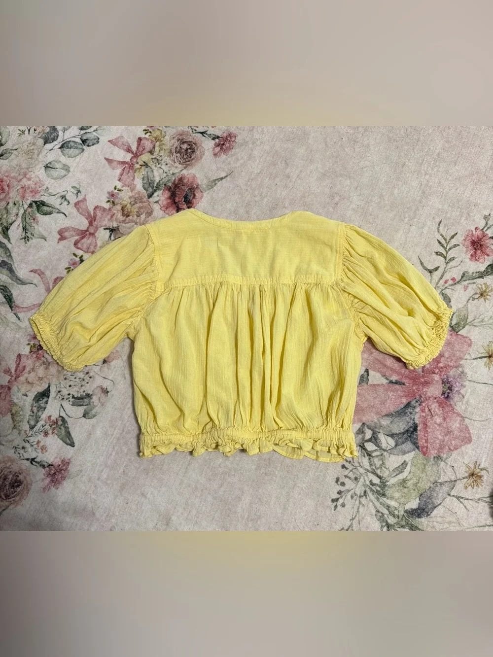 Free People Sunny Yellow Button-Front Peasant Blouse